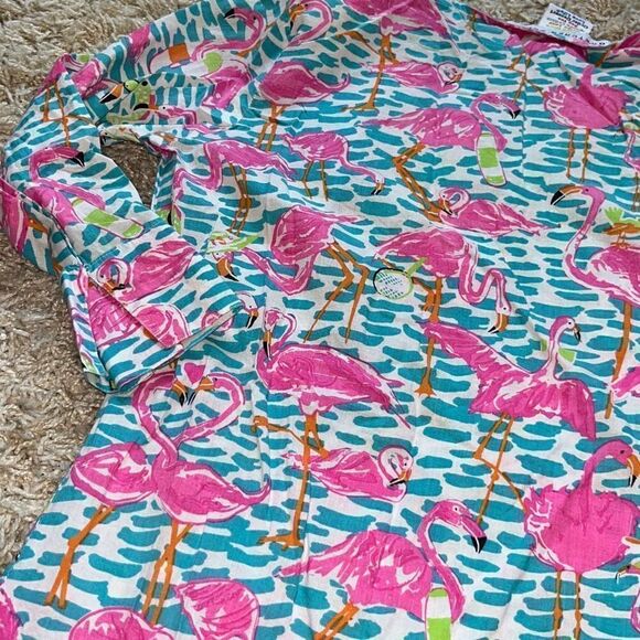 Gretchen Scott Cotton Gauze Tunic Beach Cover Up Pink Flamingos Small S EUC - Picture 13 of 15